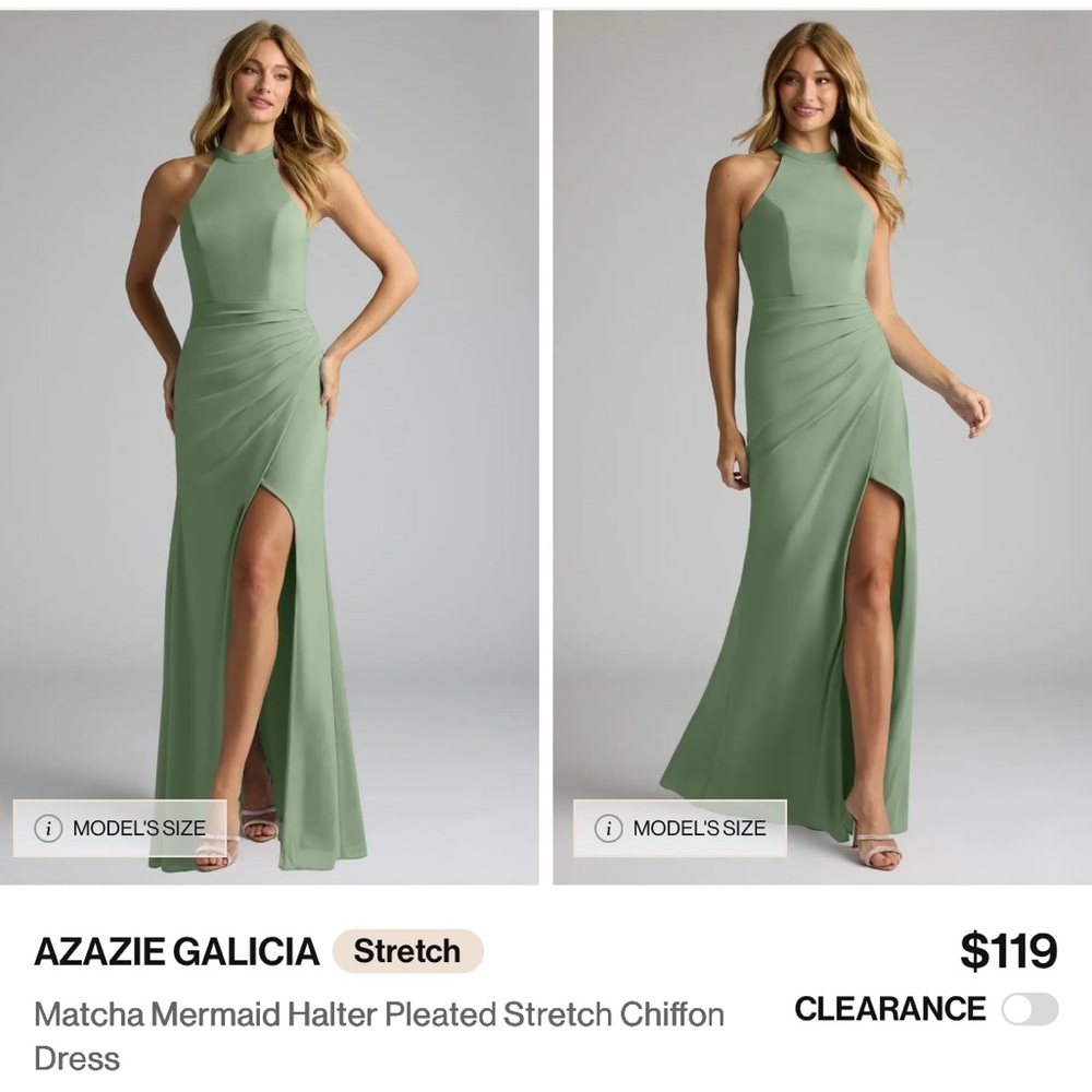 Azazie Sage Green Halter Wedding Dress - Picture 3 of 3